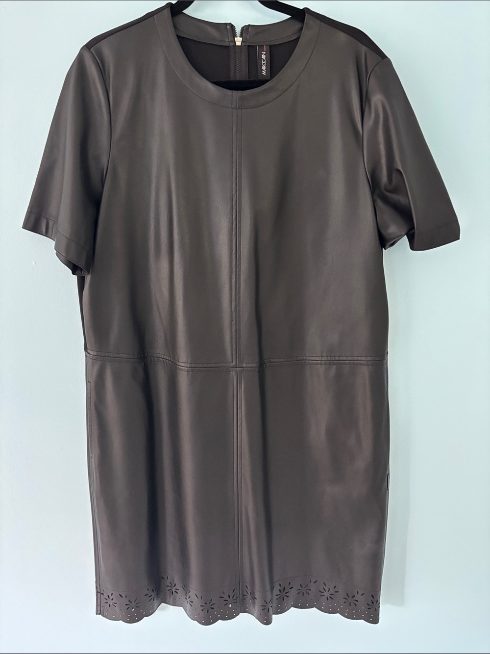 Marc Cain Black Short-Sleeve Leather-Look Shift Dress